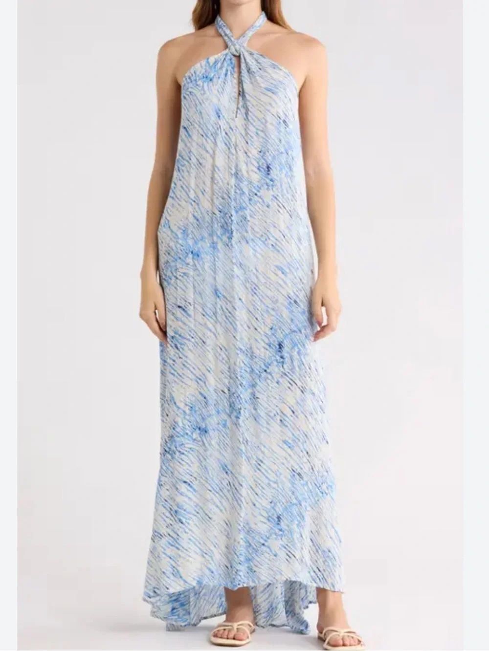 ELAN Stripe Halter Maxi Dress - Blue Sahara, Large, NWOT
